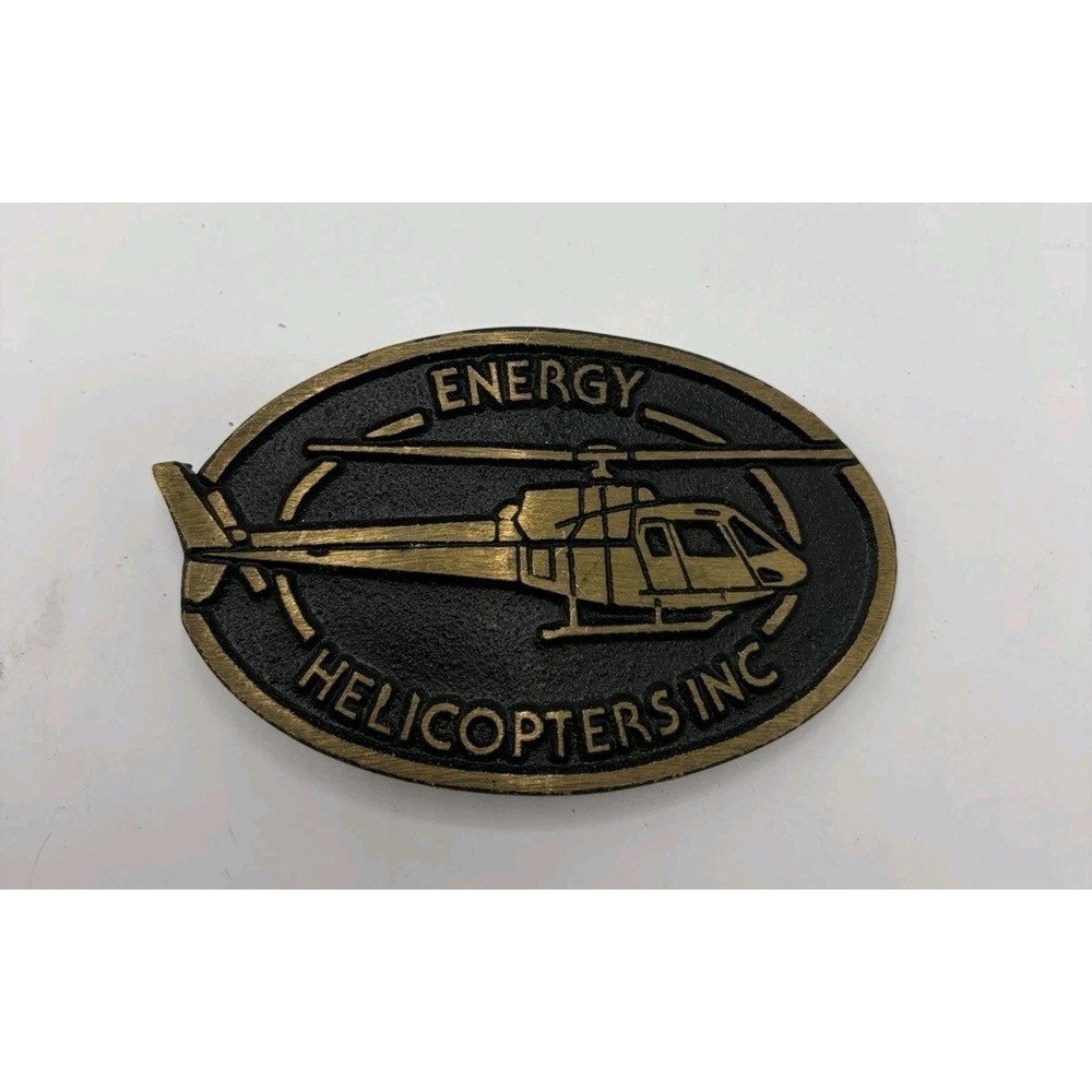 Vintage Energy Helicopters Inc Belt Buckle Brass Metal Bronze Usa